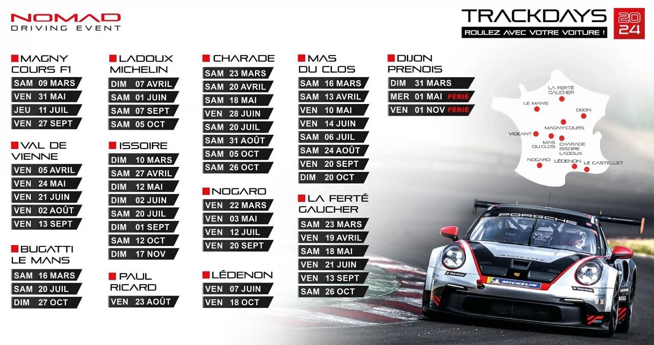 Calendrier Trackdays Nomad Driving Event