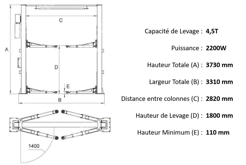 2-Column Lift 4T Without Base - Electric Release