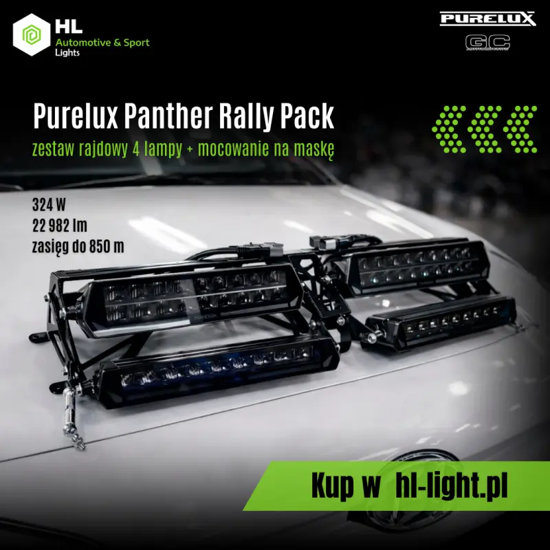 Complete Rally Lighting Kit – 4× LED PURELUX Panther + Bonnet Mount