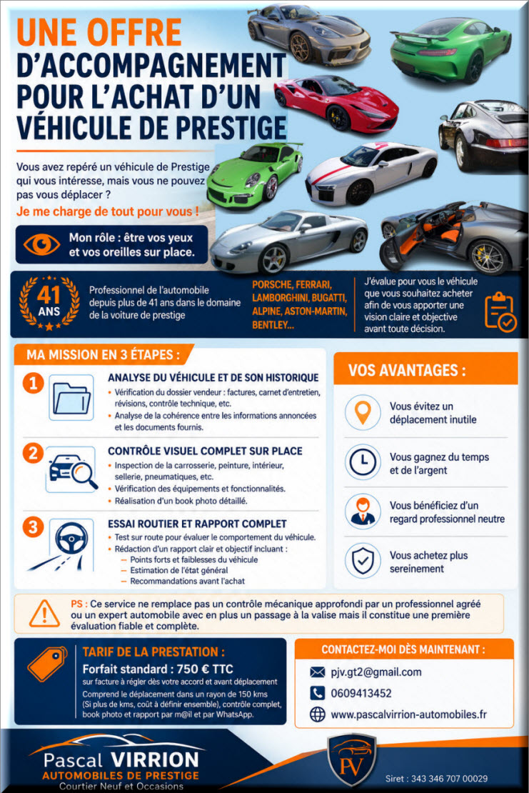 Accompagnement à l’achat d’une voiture de prestige – Inspection et essai sur place