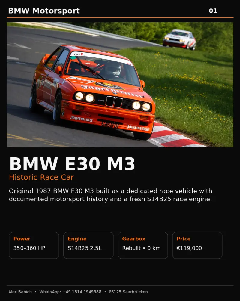 BMW E30 M3, voiture de course historique, à vendre