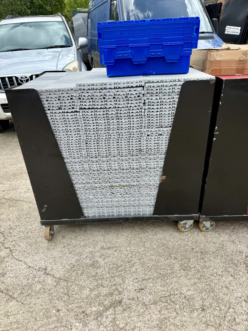 Swisstrax flooring tiles on trollies