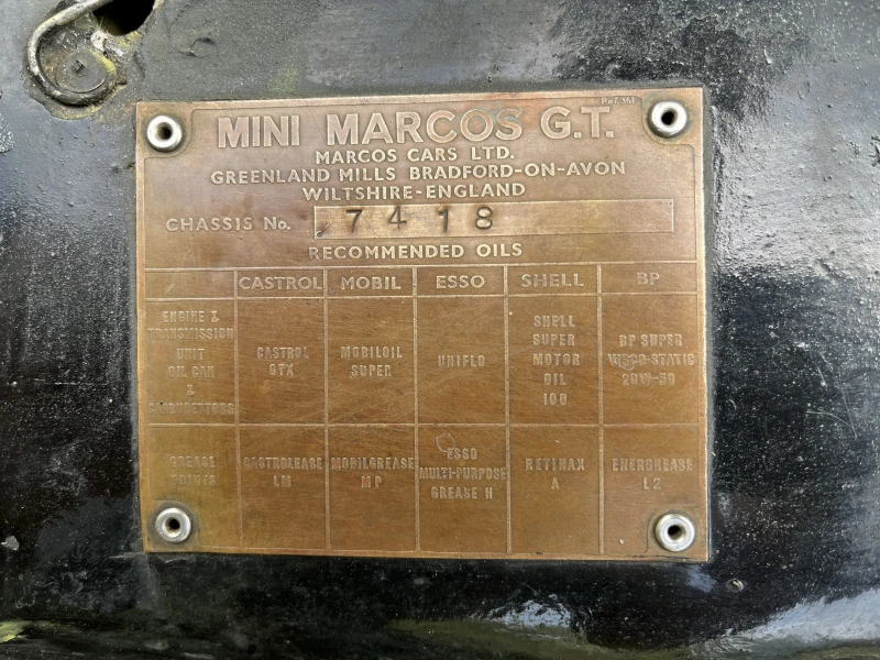 1967 Mini Marcos GT. Voiture de course homologuée pour la route. Enregistrée en Suède. Conduite à droite