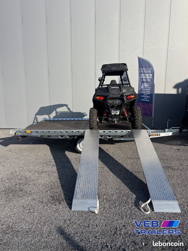 REMORQUE PORTE QUADS / SSV BUGGY ( 2 quads ou 1 ssv ) 3,32 M × 2,25M 3030 euros HT / 3636 euros TTC Garantie 5 ans