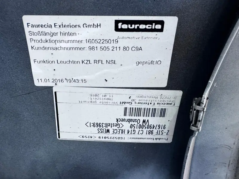 Pare-chocs arrière Porsche Cayman GT4 RS — Réf. 98150521180
