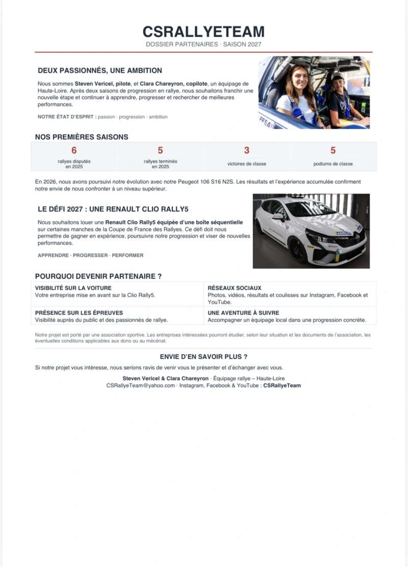 Recherche Partenaires 2027 Coupe de France des Rallye
