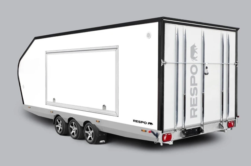 Remorque porte voiture fermee fourgon 6,65m x 2,43m Respo 29990 euros TTC Garantie 5 ans
