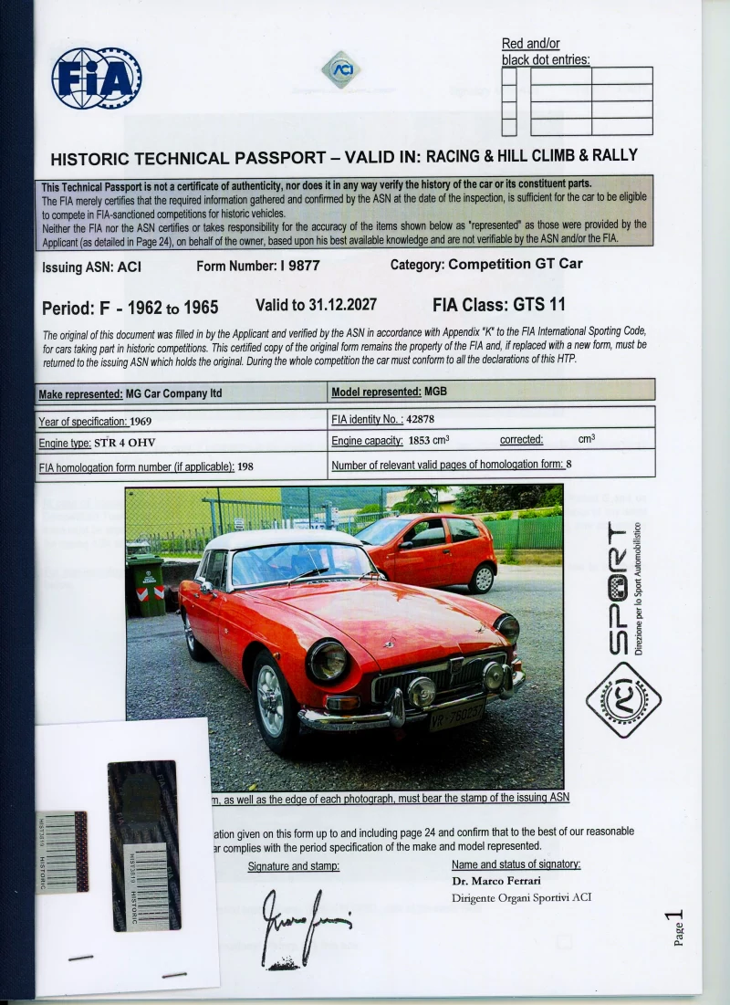 Historic 1963 MGB competition car with FIA PTH