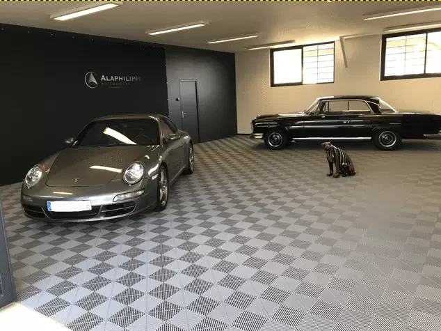 Grey garage or workshop floor tiles 60m2