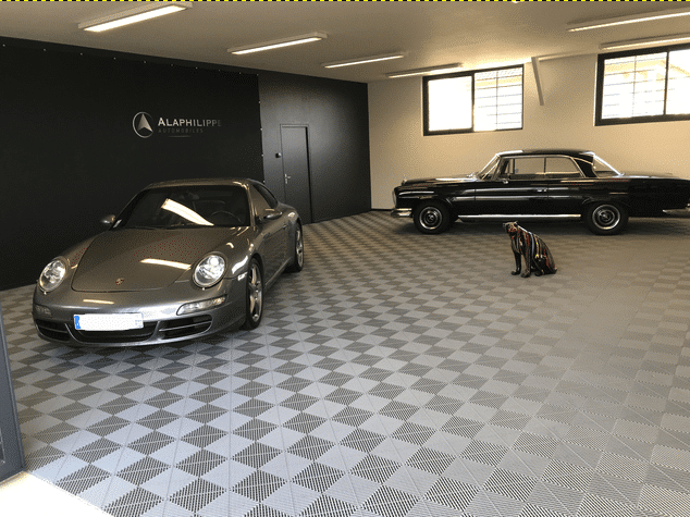 Grey garage or workshop floor tiles 60m2