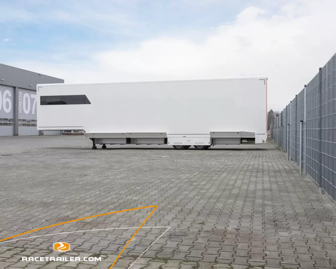 In stock, for a fast delivery a double deck race trailer including office space (no office), can carry up to 4 cars.