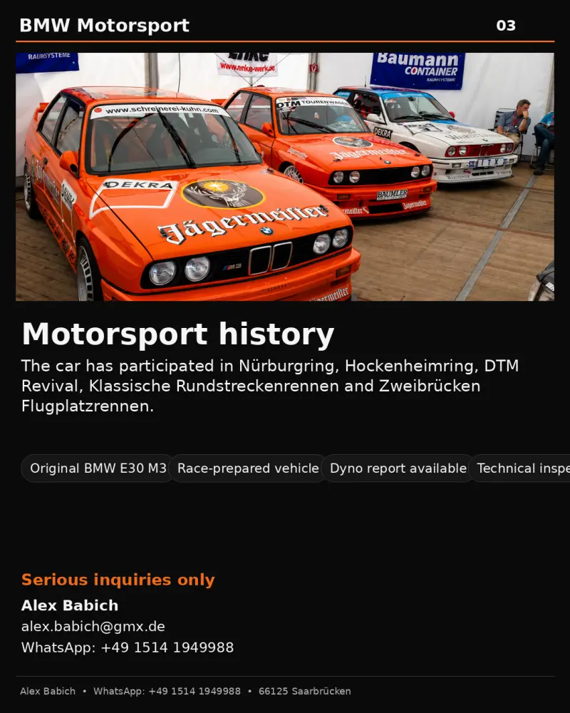 BMW E30 M3, voiture de course historique, à vendre