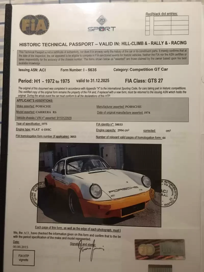Porsche 911 3.0 RS GR4 FIA Specs