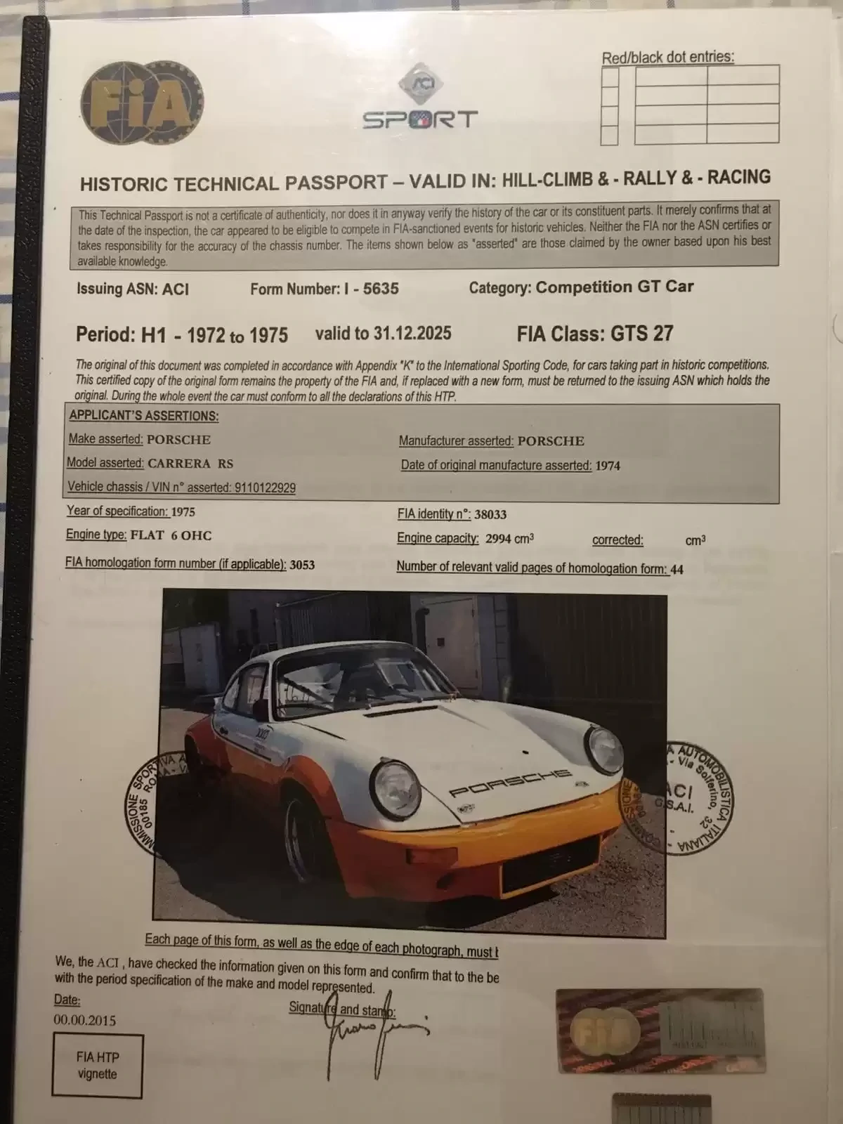 Porsche 911 3.0 RS GR4 FIA Specs