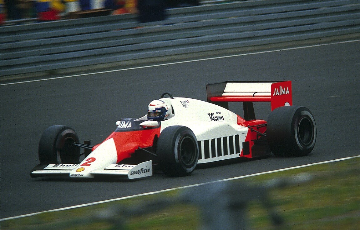 Alain Prost driving the McLaren MP4/2B at the 1985 German Grand Prix