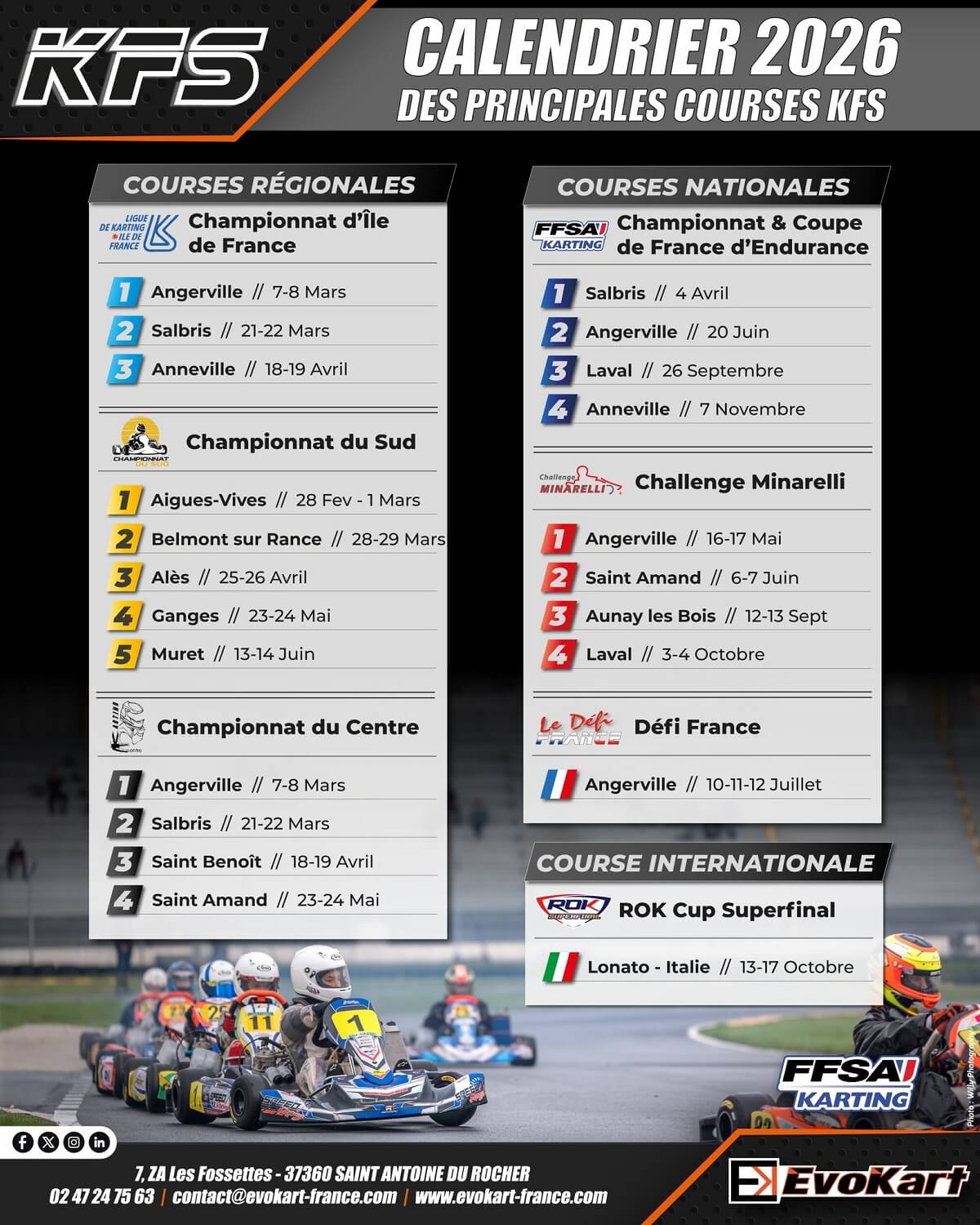 Calendrier officiel saison KFS 2026 / Evokart