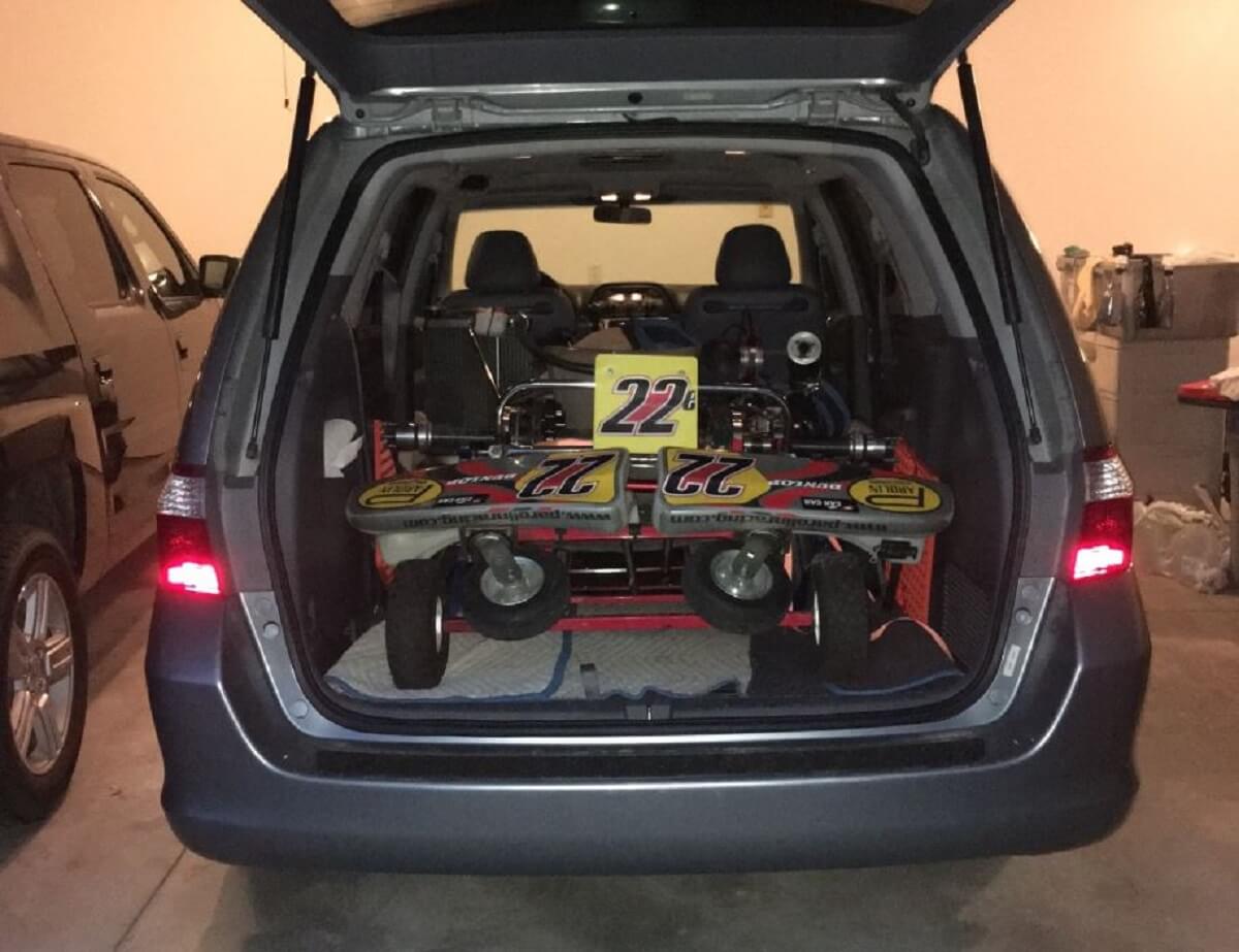 Transporting a kart inside a station wagon