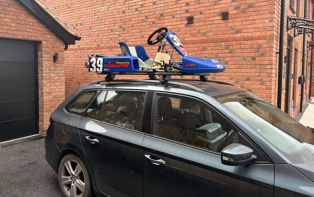 Transporting a kart on a car roof rack