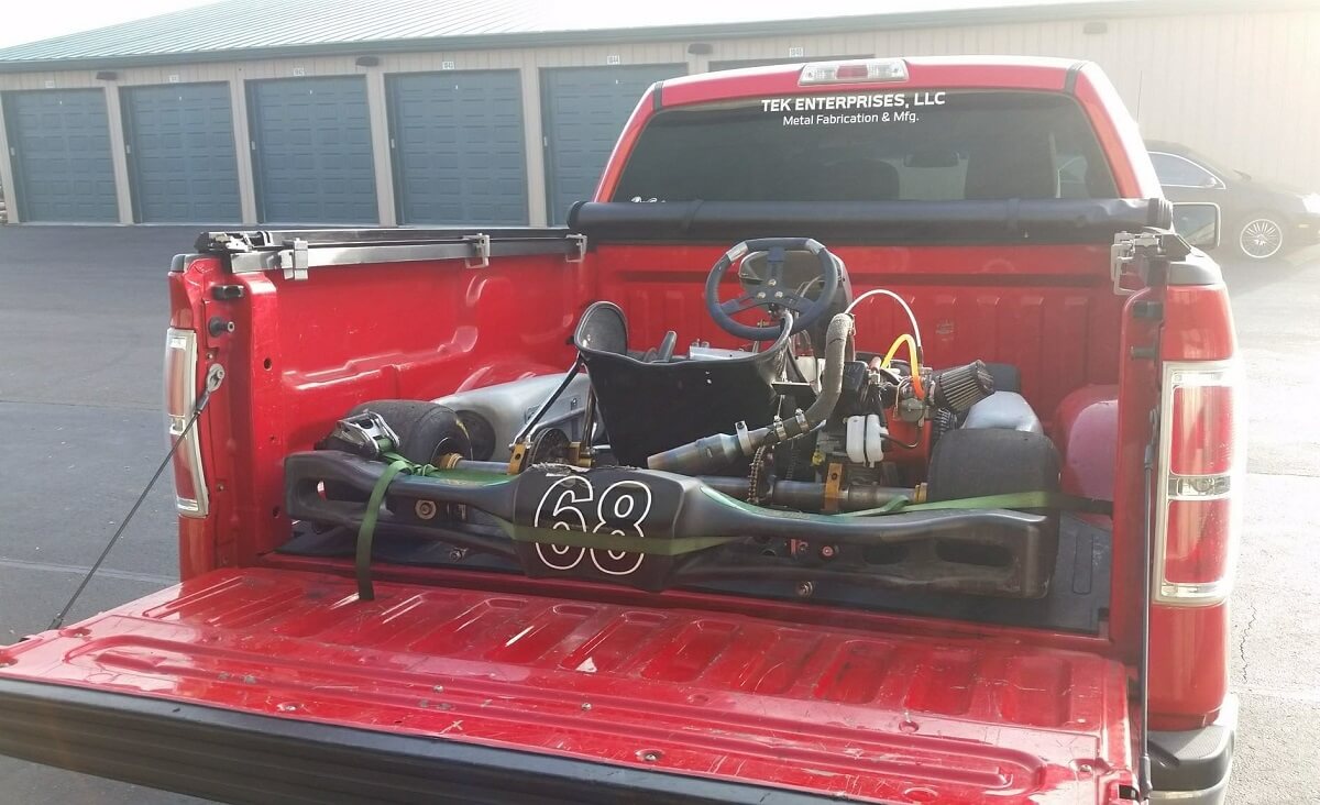 Transporting a kart in a pickup truck